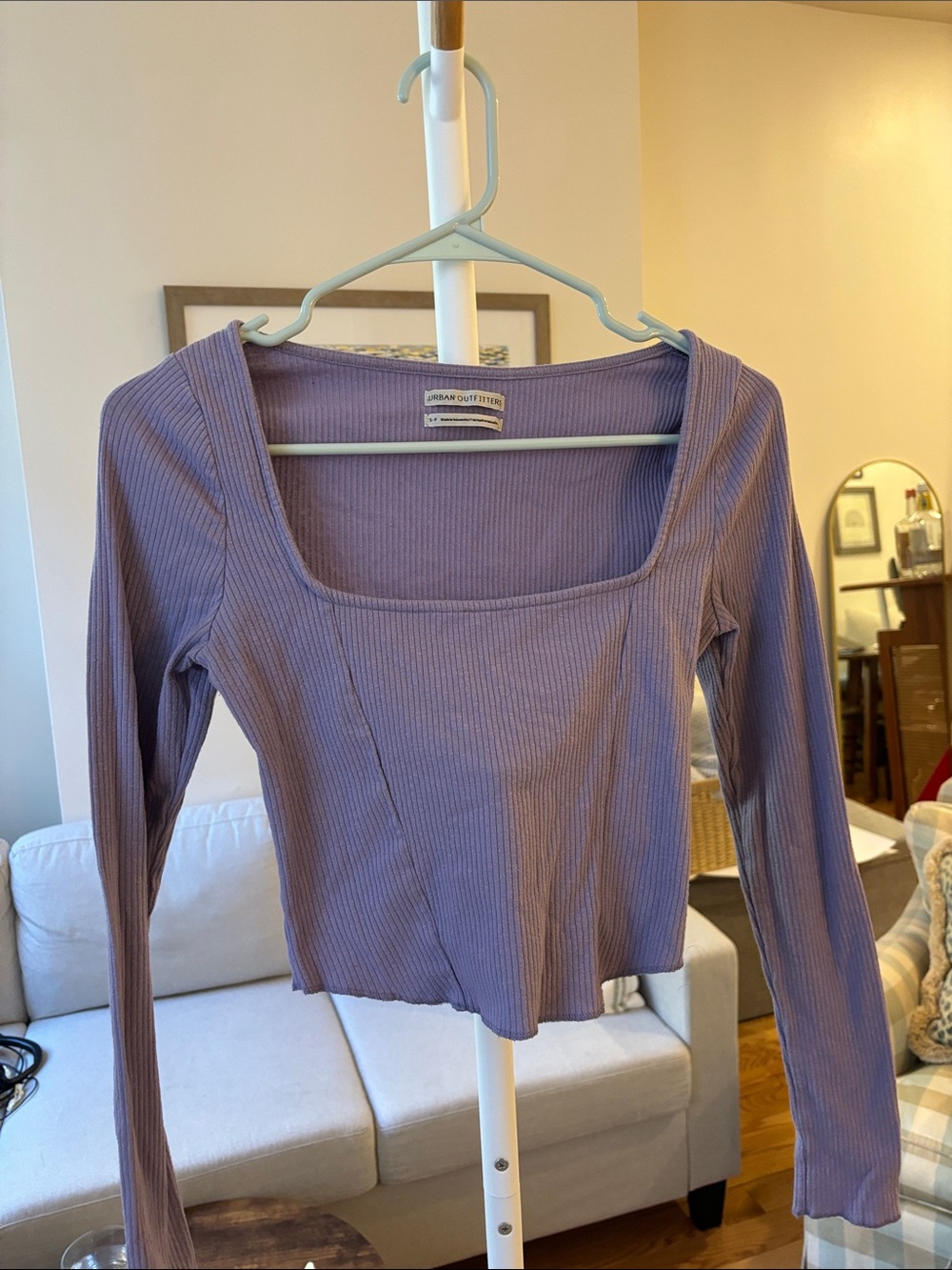 Urban Outfitters Dusty Lavender Ribbed Square Neck Long-Sleeve Top